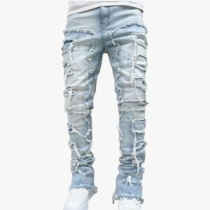 Men's Light Blue Distressed Skinny Jeans